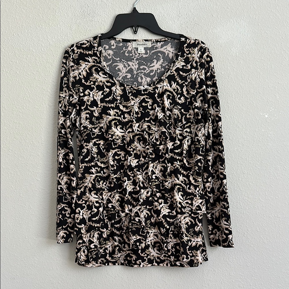 Dress barn ruffled gold black blouse medium